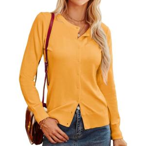 imageGRACE KARIN Womens Long Sleeve Button Down Crew Neck Classic Sweater Knit CardiganYellow Orange