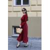 imageGRACE KARIN 2025 Fall Womens Long Sleeve Midi Dresses Patchwork Ribbed Knit Button Casual Flowy Dresses Pockets DailyWine Red