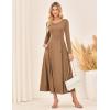 imageGRACE KARIN 2025 Womens Casual Long Sleeve Solid Flowy Flared A Line Maxi Dresses with PocketsKhaki