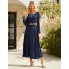 imageGRACE KARIN 2025 Womens Casual Long Sleeve Solid Flowy Flared A Line Maxi Dresses with PocketsNavy Blue