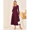 imageGRACE KARIN 2025 Womens Casual Long Sleeve Solid Flowy Flared A Line Maxi Dresses with PocketsWine Red
