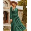 imageGRACE KARIN 2025 Womens Long Sleeve Henley VNeck Midi Dresses Smocked Tiered Flowy A Line DressesGreen