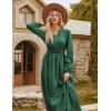 imageGRACE KARIN 2025 Womens Long Sleeve Henley VNeck Midi Dresses Smocked Tiered Flowy A Line DressesGreen