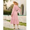 imageGRACE KARIN 2025 Womens Long Sleeve Henley VNeck Midi Dresses Smocked Tiered Flowy A Line DressesLight Pink