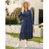 imageGRACE KARIN 2025 Womens Long Sleeve Henley VNeck Midi Dresses Smocked Tiered Flowy A Line DressesNavy Blue