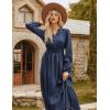 imageGRACE KARIN 2025 Womens Long Sleeve Henley VNeck Midi Dresses Smocked Tiered Flowy A Line DressesNavy Blue