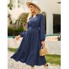 imageGRACE KARIN 2025 Womens Long Sleeve Henley VNeck Midi Dresses Smocked Tiered Flowy A Line DressesNavy Blue