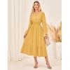 imageGRACE KARIN 2025 Womens Long Sleeve Henley VNeck Midi Dresses Smocked Tiered Flowy A Line DressesTurmeric