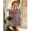 imageGRACE KARIN 2025 Womens Long Sleeve Henley VNeck Smocked Waist Floral Mini Tiered A Line Dresses with PocketsBlack Pink