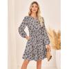 imageGRACE KARIN 2025 Womens Long Sleeve Henley VNeck Smocked Waist Floral Mini Tiered A Line Dresses with PocketsBrown Blue