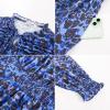 imageGRACE KARIN 2025 Womens Summer Floral Midi Dress Boho Long Sleeve V Neck Ruffle Casual A Line Flowy Dresses with PocketBlue Leopard