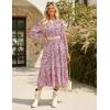 imageGRACE KARIN 2025 Womens Summer Floral Midi Dress Boho Long Sleeve V Neck Ruffle Casual A Line Flowy Dresses with PocketPink Floral
