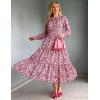 imageGRACE KARIN 2025 Womens Summer Floral Midi Dress Boho Long Sleeve V Neck Ruffle Casual A Line Flowy Dresses with PocketPink Floral