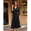 imageGRACE KARIN 2025 Womens V Neck 34 Sleeve Tie Waist Business Work A Line Midi DressBlack