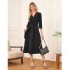 imageGRACE KARIN 2025 Womens V Neck 34 Sleeve Tie Waist Business Work A Line Midi DressBlack