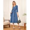 imageGRACE KARIN 2025 Womens V Neck 34 Sleeve Tie Waist Business Work A Line Midi DressGray Blue