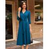 imageGRACE KARIN 2025 Womens V Neck 34 Sleeve Tie Waist Business Work A Line Midi DressPeacock Blue