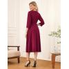 imageGRACE KARIN 2025 Womens V Neck 34 Sleeve Tie Waist Business Work A Line Midi DressWine Red