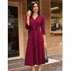 imageGRACE KARIN 2025 Womens V Neck 34 Sleeve Tie Waist Business Work A Line Midi DressWine Red