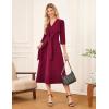 imageGRACE KARIN 2025 Womens V Neck 34 Sleeve Tie Waist Business Work A Line Midi DressWine Red