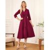 imageGRACE KARIN 2025 Womens V Neck 34 Sleeve Tie Waist Business Work A Line Midi DressWine Red
