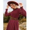imageGRACE KARIN Fall Dresses for Women 2025 Casual Long Sleeve Crew Neck Ribbed Belted Dresses with PocketWine Red