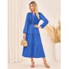 imageGRACE KARIN Long Sleeve Dress for Women 2025 Fall V Neck Tiered ALine Dress Casual Work Maxi Dresses with PocketsBlue
