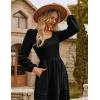 imageGRACE KARIN Long Sleeve Dresses for Women 2025 Fall Outfits Puff Crewneck Wedding Guest Casual Dresses with PocketsBlack
