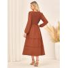 imageGRACE KARIN Long Sleeve Dresses for Women 2025 Fall Outfits Puff Crewneck Wedding Guest Casual Dresses with PocketsOrange Brown