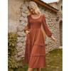 imageGRACE KARIN Long Sleeve Dresses for Women 2025 Fall Outfits Puff Crewneck Wedding Guest Casual Dresses with PocketsOrange Brown
