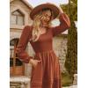 imageGRACE KARIN Long Sleeve Dresses for Women 2025 Fall Outfits Puff Crewneck Wedding Guest Casual Dresses with PocketsOrange Brown