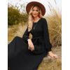 imageGRACE KARIN Women Long Sleeve Knit Dress 2025 Fall Tie Waist Crew Neck Ribbed Casul A Line Midi DressBlack