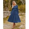 imageGRACE KARIN Women Long Sleeve Knit Dress 2025 Fall Tie Waist Crew Neck Ribbed Casul A Line Midi DressBlue