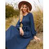 imageGRACE KARIN Women Long Sleeve Knit Dress 2025 Fall Tie Waist Crew Neck Ribbed Casul A Line Midi DressBlue