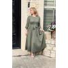imageGRACE KARIN Women Long Sleeve Knit Dress 2025 Fall Tie Waist Crew Neck Ribbed Casul A Line Midi DressGray Green