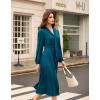 imageGRACE KARIN Womens 2025 Fall Long Sleeve Dress Casual V Neck Pleated A Line Flowy Midi DressesBlue Grey