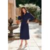 imageGRACE KARIN Womens 2025 Fall Long Sleeve Dress Casual V Neck Pleated A Line Flowy Midi DressesNavy Blue