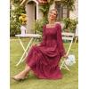 imageGRACE KARIN Womens 2025 Fall Long Sleeve Maxi Dress Floral Wedding Guest Dress Smocked Flowy Tiered Dresses with PocketsWine Red