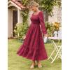 imageGRACE KARIN Womens 2025 Fall Long Sleeve Maxi Dress Floral Wedding Guest Dress Smocked Flowy Tiered Dresses with PocketsWine Red