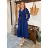 imageGRACE KARIN Womens 2025 Fall Long Sleeve Maxi Dresses Smocked V Neck Flowy Casual Dress with Pockets Wedding GuestNavy