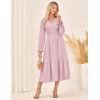 imageGRACE KARIN Womens 2025 Fall Long Sleeve Maxi Dresses Smocked V Neck Flowy Casual Dress with Pockets Wedding GuestPink