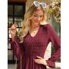 imageGRACE KARIN Womens 2025 Fall Long Sleeve Maxi Dresses Smocked V Neck Flowy Casual Dress with Pockets Wedding GuestWine Red