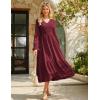 imageGRACE KARIN Womens 2025 Fall Long Sleeve Maxi Dresses Smocked V Neck Flowy Casual Dress with Pockets Wedding GuestWine Red