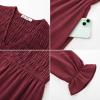 imageGRACE KARIN Womens 2025 Fall Long Sleeve Maxi Dresses Smocked V Neck Flowy Casual Dress with Pockets Wedding GuestWine Red