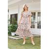 imageGRACE KARIN Womens 2025 Floral Summer Long Midi Dress V Neck Short Sleeve Ruffle Tiered Layered Boho Swing DressesApricot Pink Floral