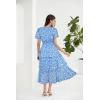 imageGRACE KARIN Womens 2025 Floral Summer Long Midi Dress V Neck Short Sleeve Ruffle Tiered Layered Boho Swing DressesBlue Floral