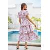 imageGRACE KARIN Womens 2025 Floral Summer Long Midi Dress V Neck Short Sleeve Ruffle Tiered Layered Boho Swing DressesPink Floral