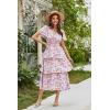 imageGRACE KARIN Womens 2025 Floral Summer Long Midi Dress V Neck Short Sleeve Ruffle Tiered Layered Boho Swing DressesPink Floral