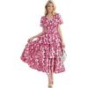 imageGRACE KARIN Womens 2025 Floral Summer Long Midi Dress V Neck Short Sleeve Ruffle Tiered Layered Boho Swing DressesRose Pink Floral