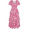 imageGRACE KARIN Womens 2025 Floral Summer Long Midi Dress V Neck Short Sleeve Ruffle Tiered Layered Boho Swing DressesRose Pink Floral